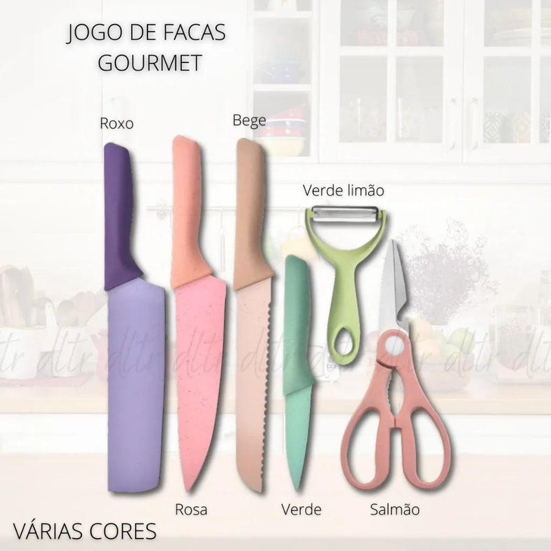 Conjunto Kit Facas Profissional  em Aço Inoxidável com 6 Peças