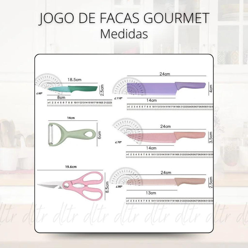 Conjunto Kit Facas Profissional  em Aço Inoxidável com 6 Peças