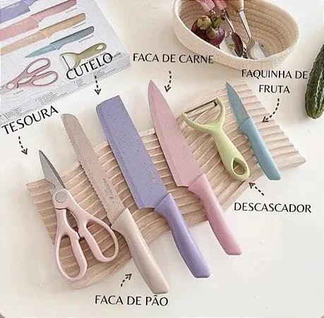 Conjunto Kit Facas Profissional  em Aço Inoxidável com 6 Peças