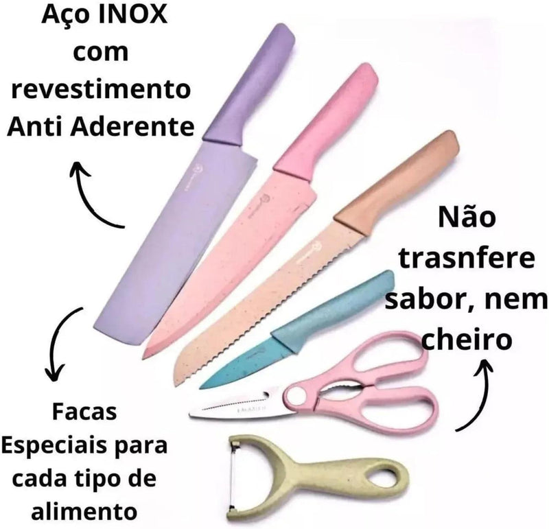 Conjunto Kit Facas Profissional  em Aço Inoxidável com 6 Peças